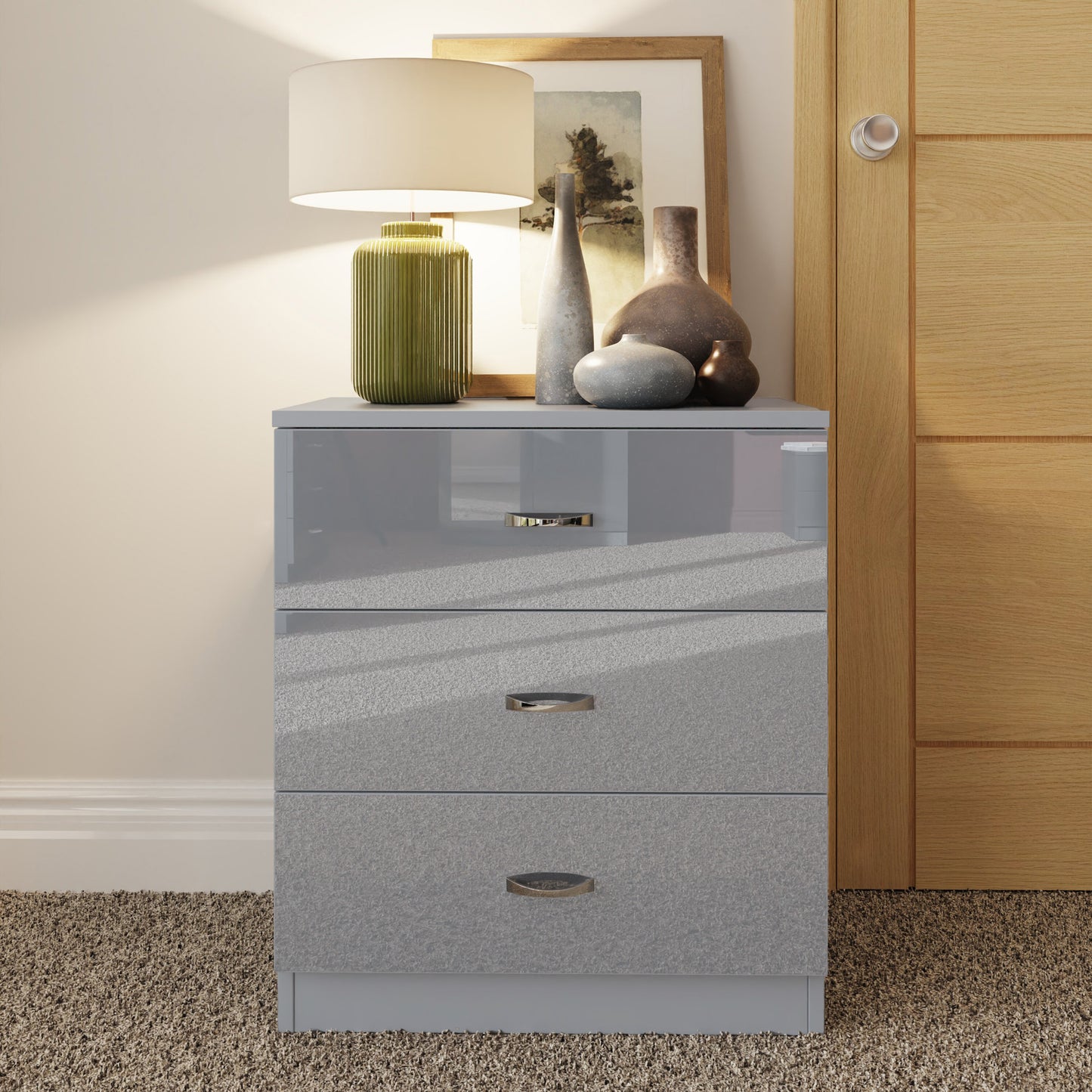 FWStyle Chilton 3-Drawer Chest – Grey Gloss Front