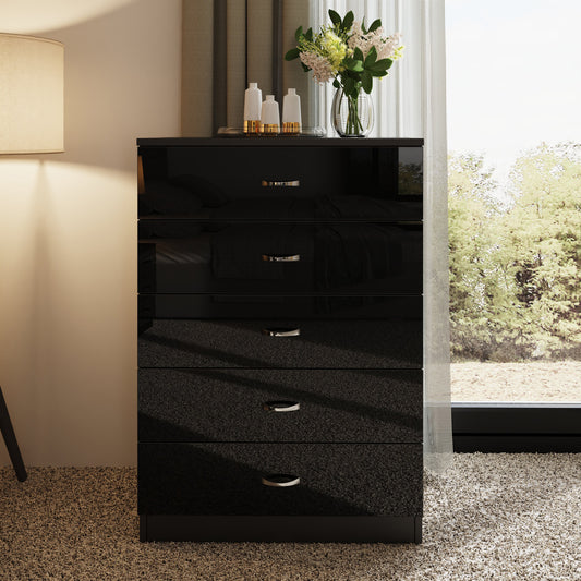 FWStyle Chilton 5-Drawer Chest – Black Gloss Front