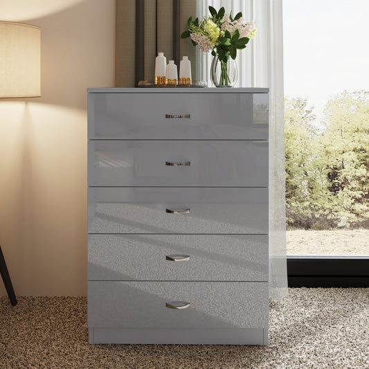 FWStyle Chilton 5-Drawer Chest – Grey Gloss Front