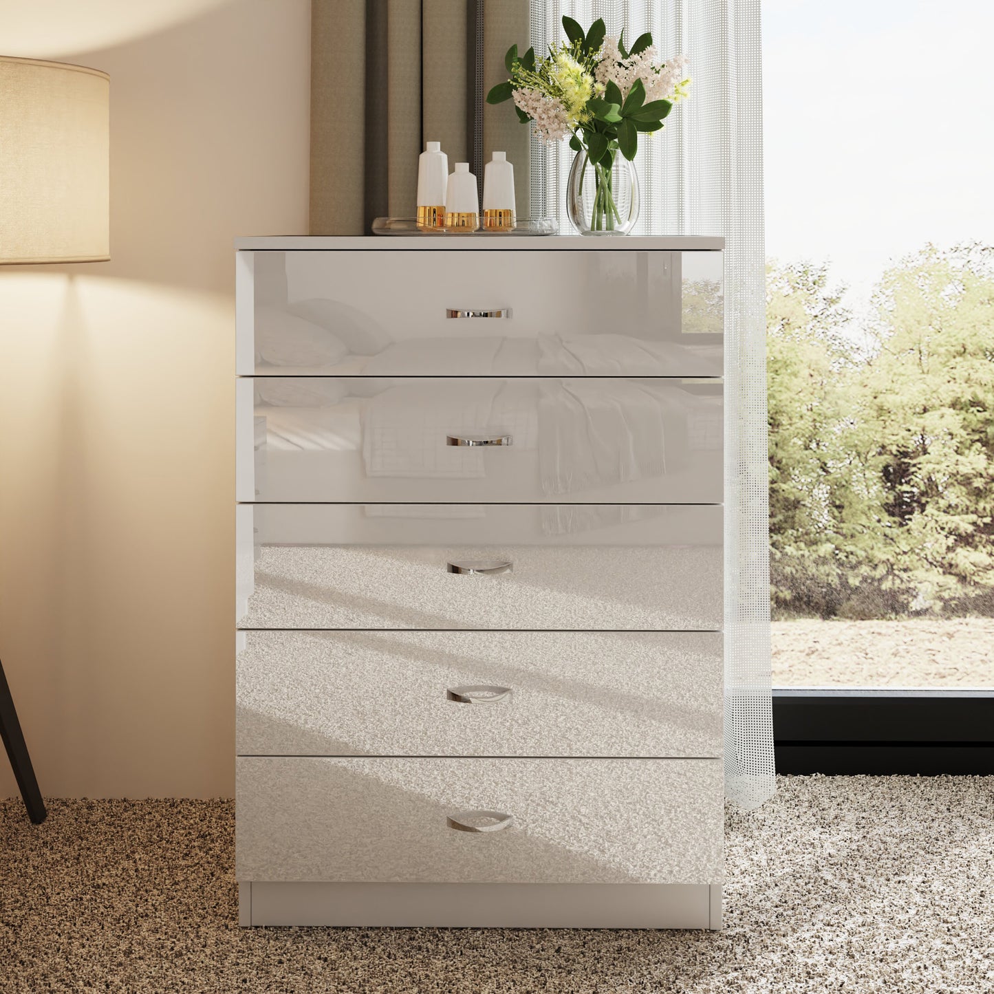 FWStyle Chilton 5-Drawer Chest – White Gloss Front