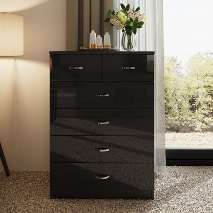FWStyle Chilton 6-Drawer Chest – Black Gloss Front