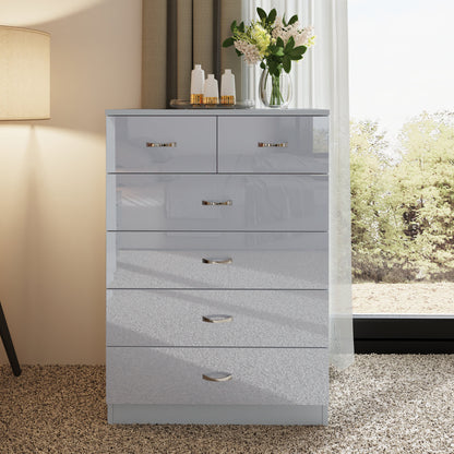 FWStyle Chilton 6-Drawer Chest – Grey Gloss Front