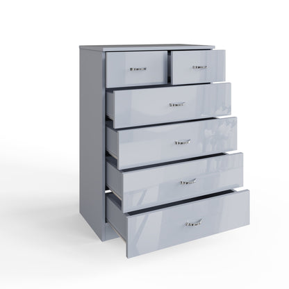 FWStyle Chilton 6-Drawer Chest – Grey Gloss Front