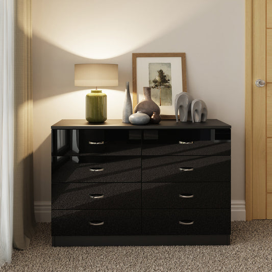 Chilton 8 Drawer Chest of Drawers – Black Gloss Front