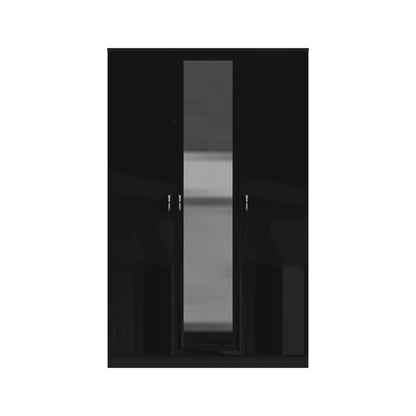 FWStyle Chilton 3 Door Wardrobe With Mirror – Black Gloss