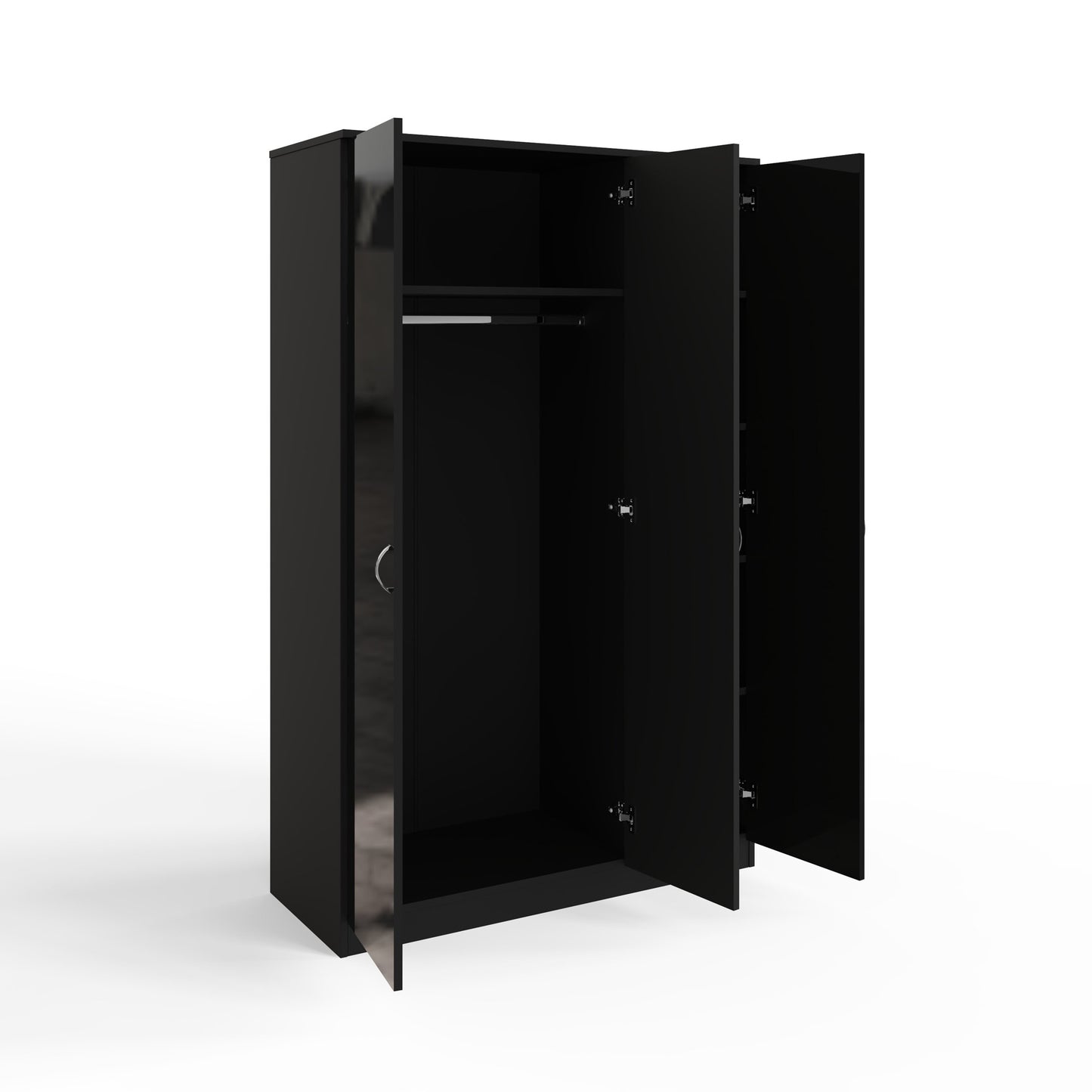 FWStyle Chilton 3 Door Wardrobe With Mirror – Black Gloss