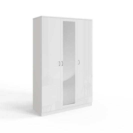 FWStyle Chilton 3 Door Wardrobe With Mirror – White Gloss
