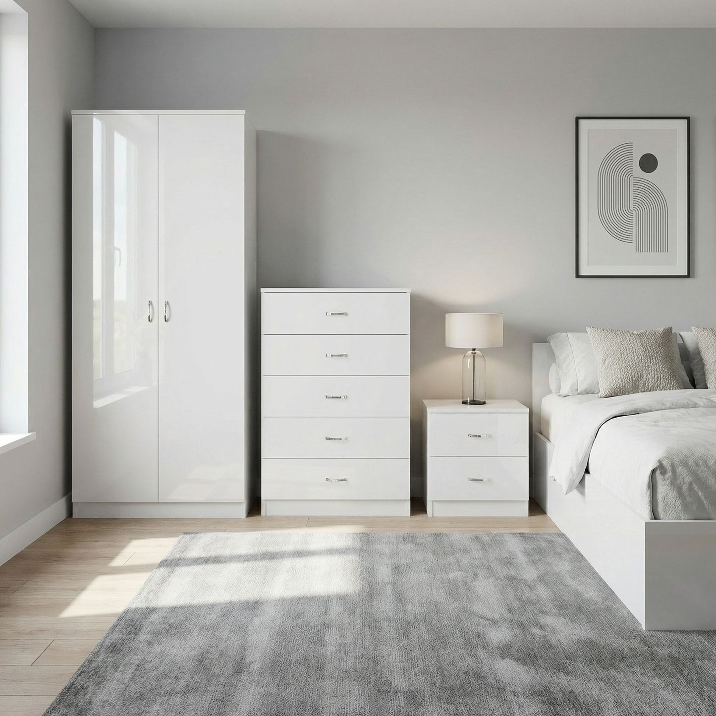 Chilton White Gloss 3 Piece Bedroom Furniture Set