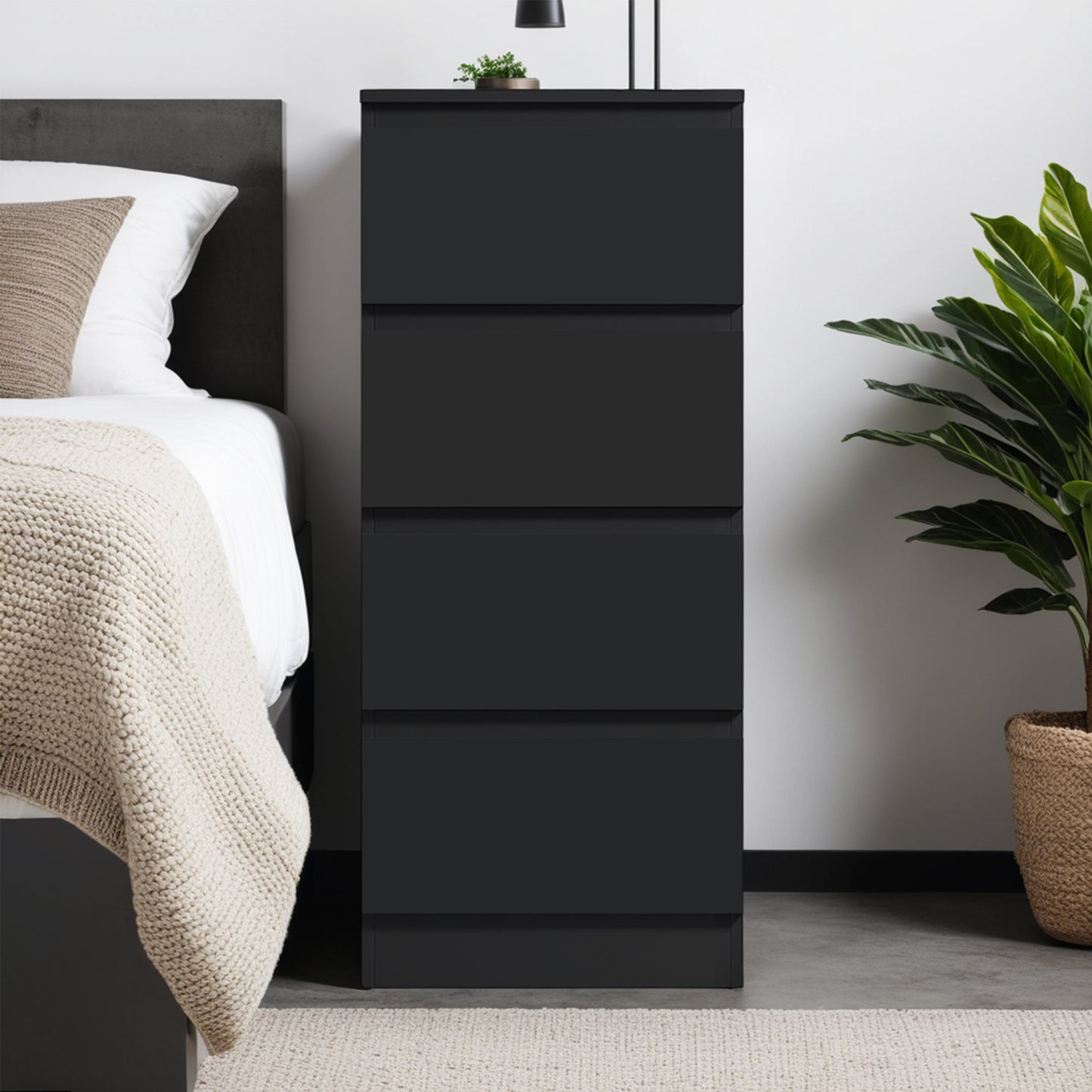 FWStyle Carlton 4-Drawer Slim Tallboy Chest – Matt Black