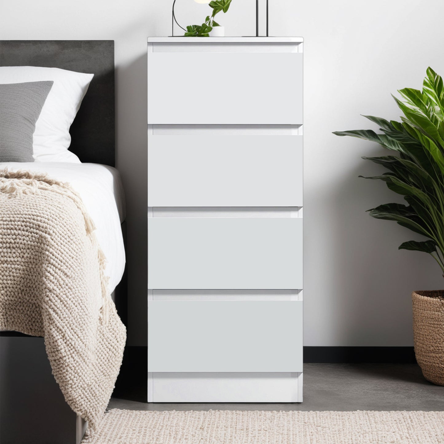 FWStyle Carlton 4-Drawer Slim Tallboy Chest – Matt White
