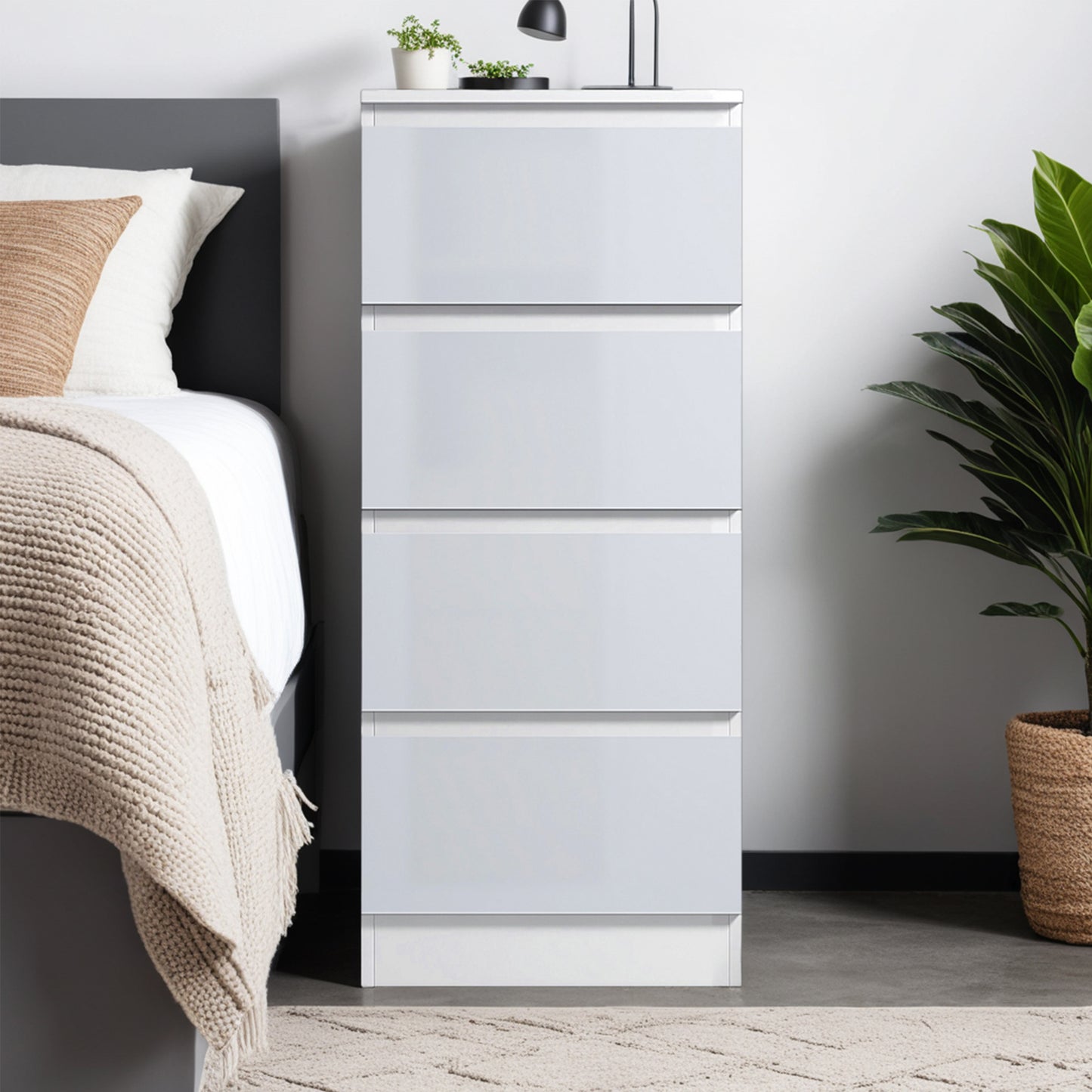 FWStyle Carlton 4-Drawer Slim Tallboy Chest – White Gloss