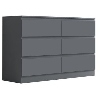 FWStyle Carlton 6-Drawer Wide Chest – Matt Dark Grey