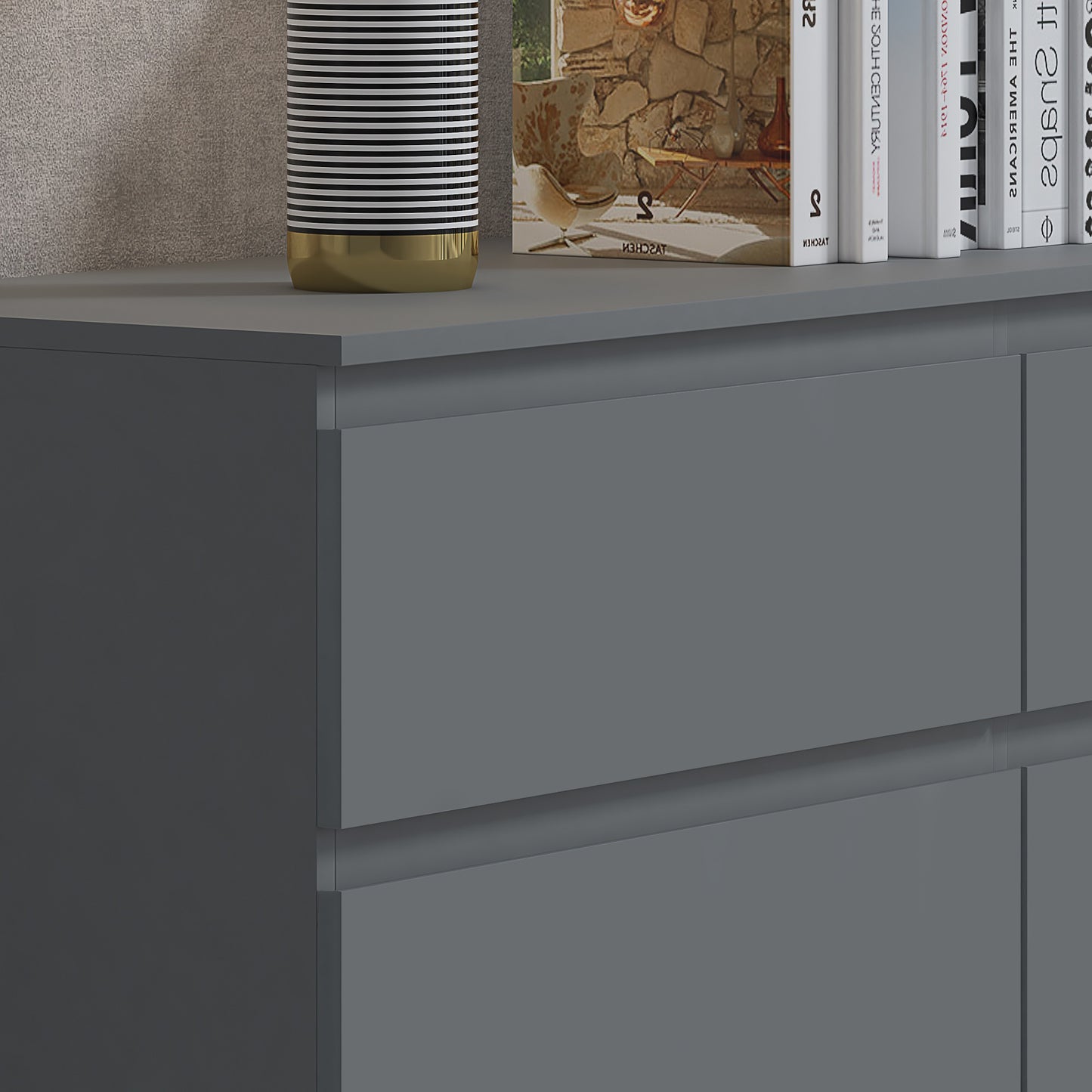 FWStyle Carlton 6-Drawer Wide Chest – Matt Dark Grey