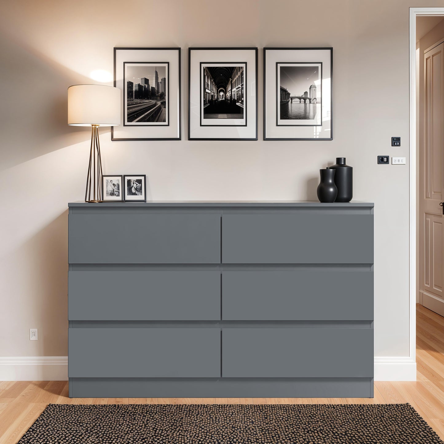 FWStyle Carlton 6-Drawer Wide Chest – Matt Dark Grey