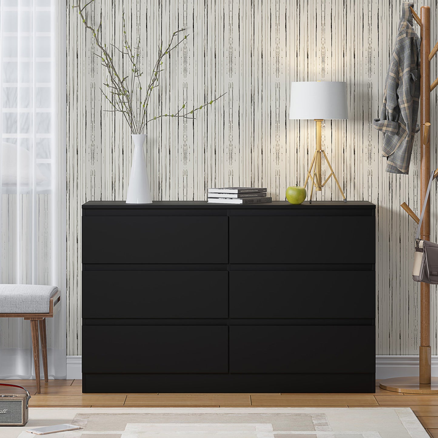 FWStyle Carlton 6-Drawer Wide Chest – Matt Black