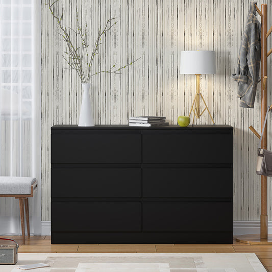 FWStyle Carlton 6-Drawer Wide Chest – Matt Black