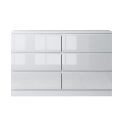 FWStyle Carlton 6-Drawer Wide Chest – White Gloss Front