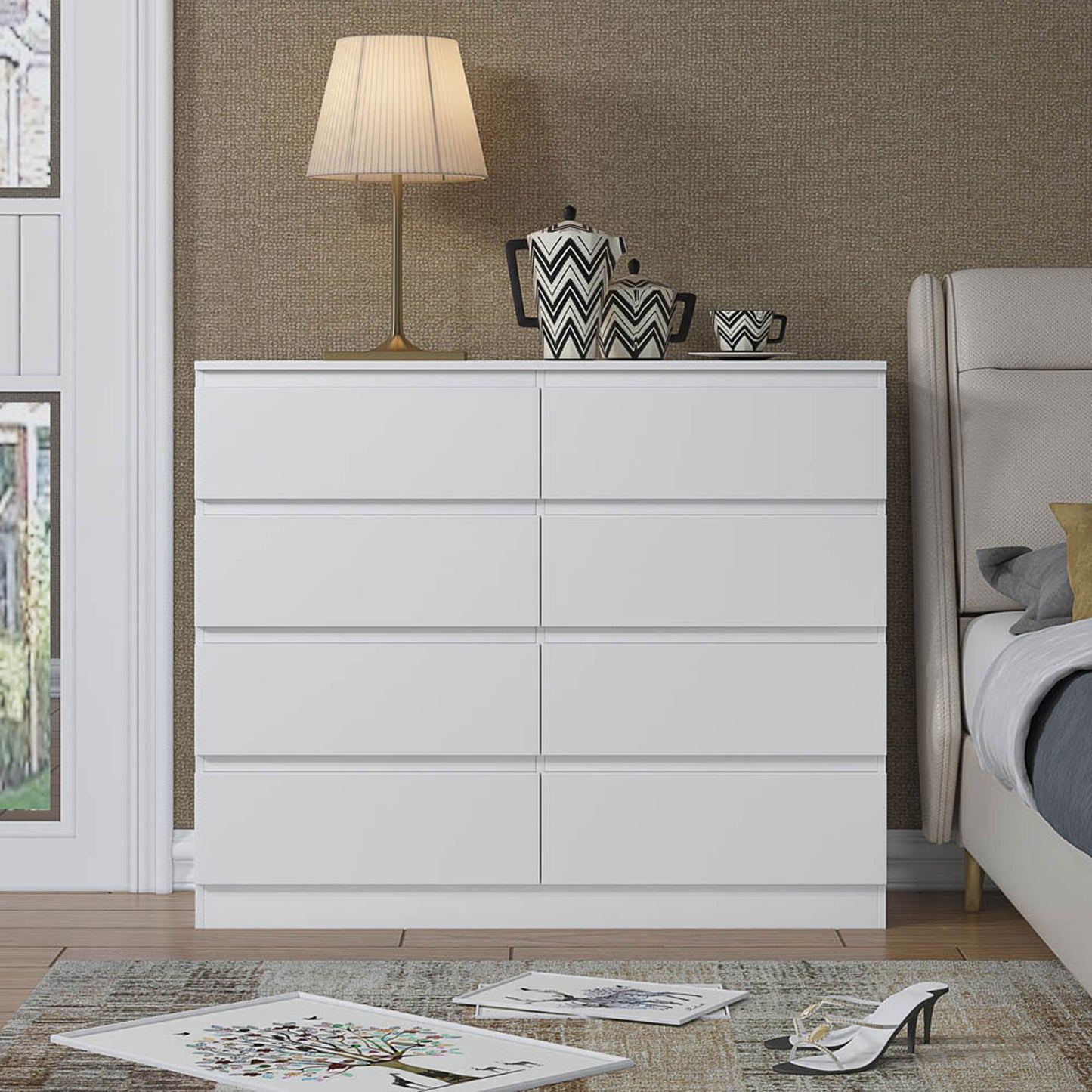 FWStyle Carlton 8-Drawer Wide Chest – Matt White