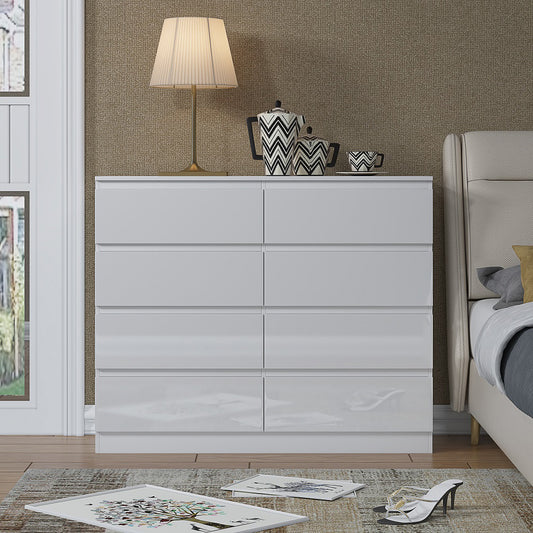 Carlton 8 Drawer Wide Chest of Drawers – White Gloss Front