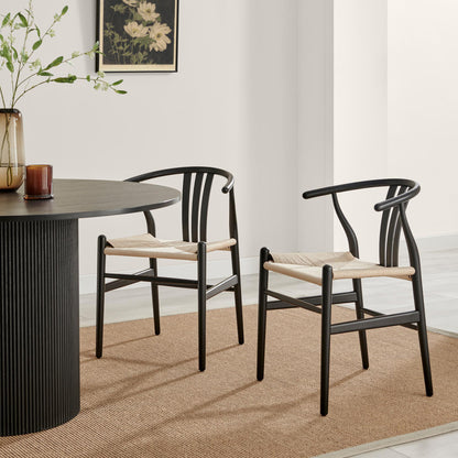 Leif Wood Rectangular Extending Table & 6 Caia Black Wishbone Oak Dining Chairs