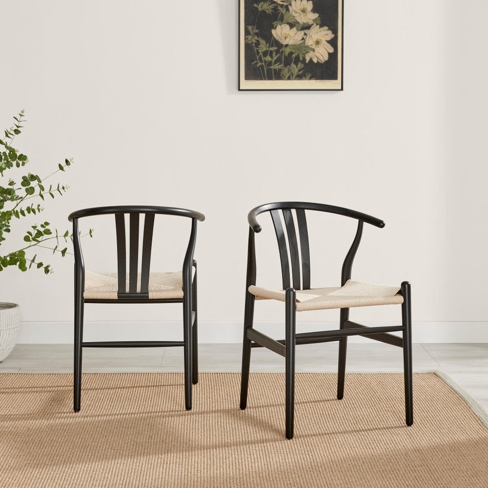 Leif Black Wood Rectangular Extending Table & 8 Caia Black Wishbone Dining Chairs