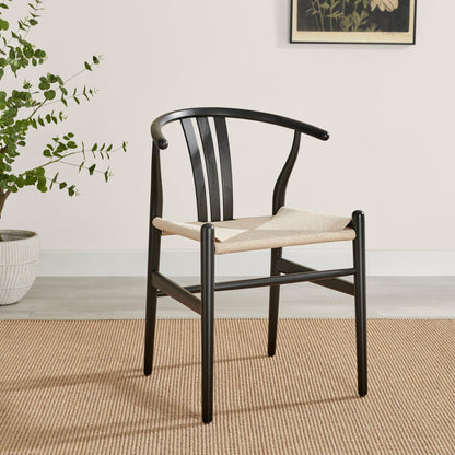 Leif Wood Rectangular Extending Table & 6 Caia Black Wishbone Oak Dining Chairs