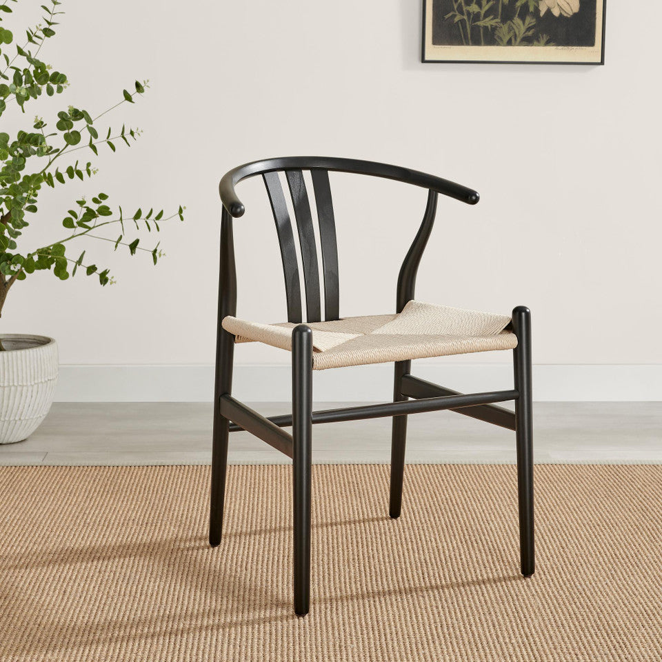 Leif Black Wood Rectangular Extending Table & 8 Caia Black Wishbone Dining Chairs
