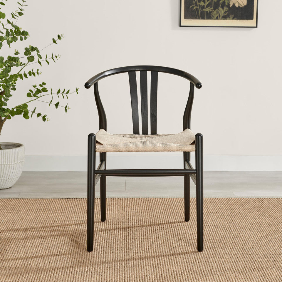 Leif Wood Rectangular Extending Table & 6 Caia Black Wishbone Oak Dining Chairs