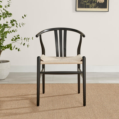 Leif Wood Rectangular Extending Table & 6 Caia Black Wishbone Oak Dining Chairs