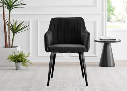 Novara Grey Concrete Effect Black Leg Round Dining Table & 4 Calla Black Leg Chairs