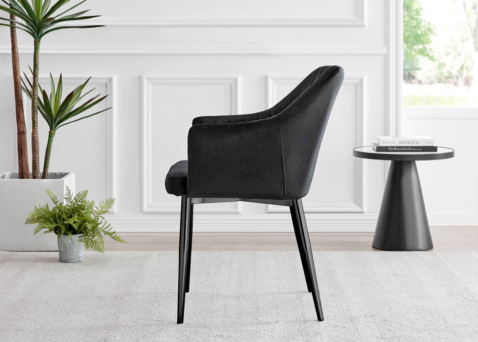 Elina White Marble Effect Round Dining Table & 2 Calla Black Leg Chairs