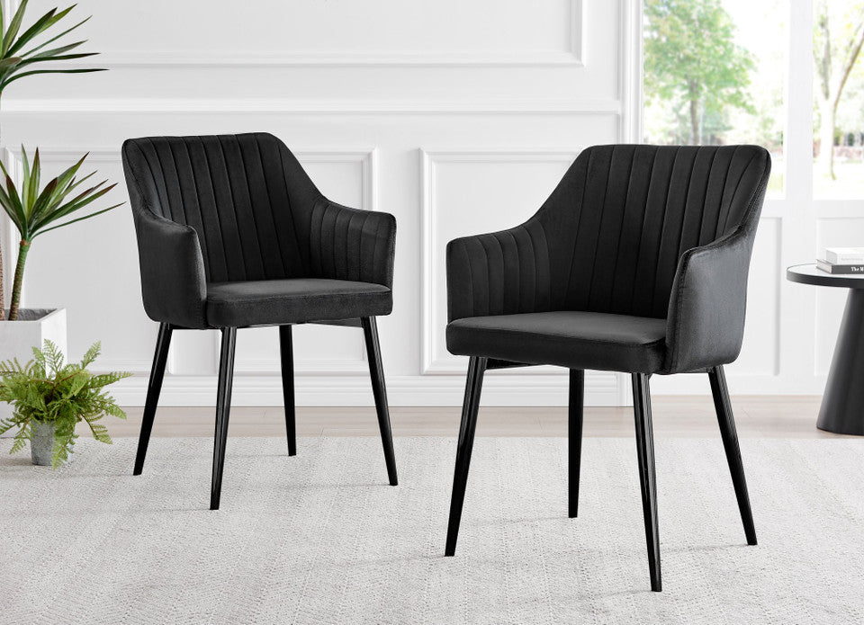 Carson White Marble Effect Square Dining Table & 2 Calla Black Leg Chairs