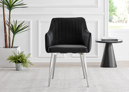 Novara White Marble Round Dining Table & 4 Calla Silver Leg Chairs
