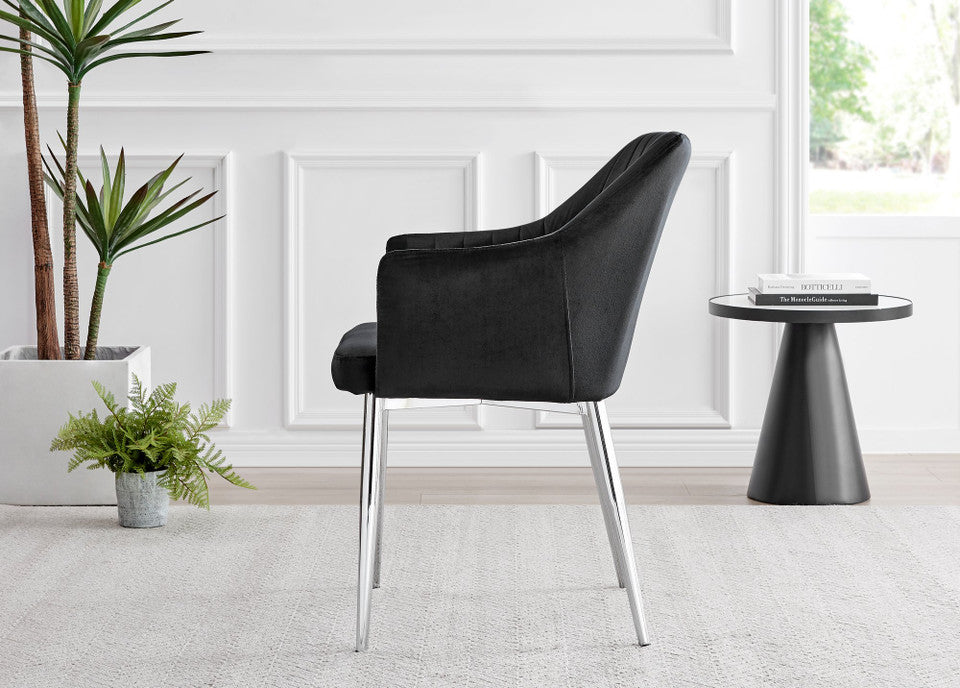 Novara White Marble Round Dining Table & 4 Calla Silver Leg Chairs