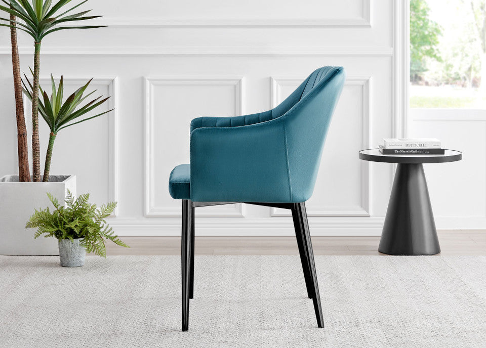 Elina White Marble Effect Round Dining Table & 2 Calla Black Leg Chairs