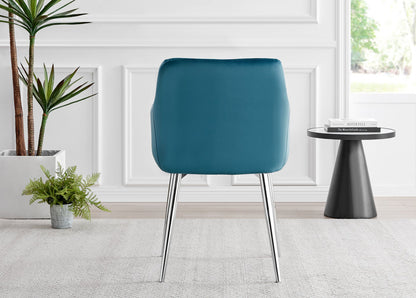 Palma White Marble Effect Round Dining Table & 4 Calla Silver Leg Chairs