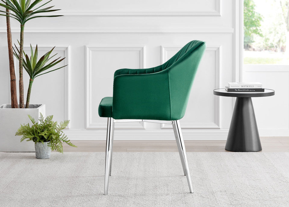 Novara White Marble 120cm Round Dining Table & 4 Calla Silver Leg Chairs