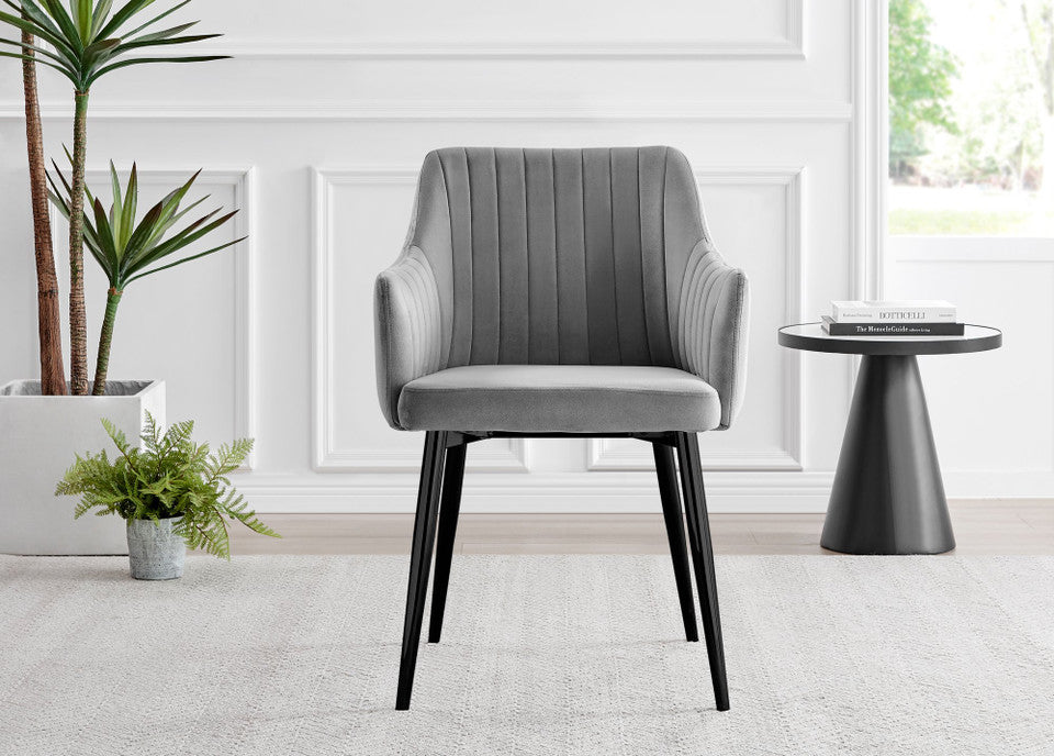 Elina White Marble Effect Round Dining Table & 2 Calla Black Leg Chairs