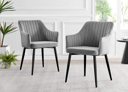 Elina White Marble Effect Round Dining Table & 2 Calla Black Leg Chairs