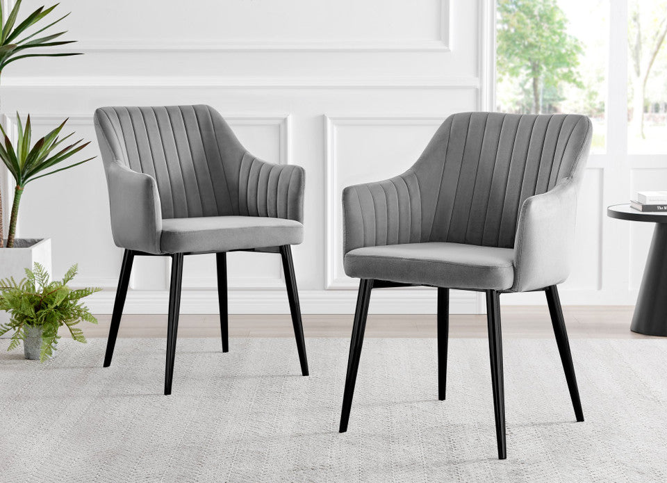 Carson White Marble Effect Dining Table & 4 Calla Black Leg Chairs