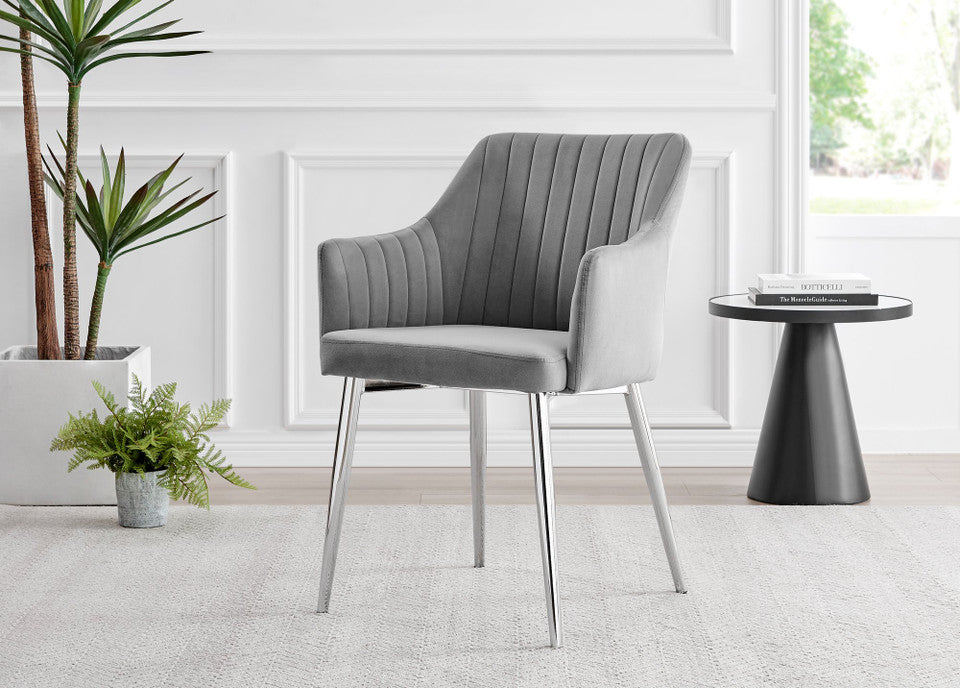 Palma White Marble Effect Round Dining Table & 4 Calla Silver Leg Chairs