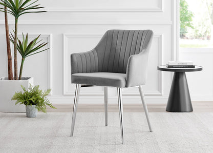 Novara White Marble Round Dining Table & 4 Calla Silver Leg Chairs