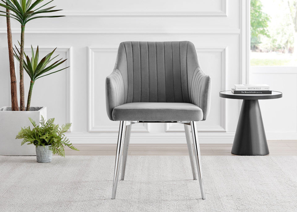 Novara White Marble Round Dining Table & 4 Calla Silver Leg Chairs