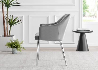 Novara White Marble Round Dining Table & 4 Calla Silver Leg Chairs