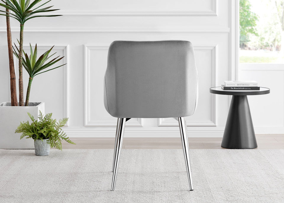 Novara White Marble 120cm Round Dining Table & 4 Calla Silver Leg Chairs
