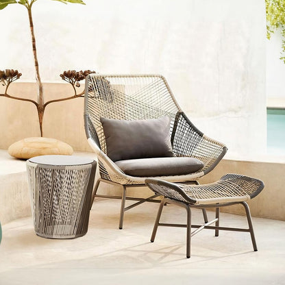 Carmean Rattan Chair and Footstool, Outdoor