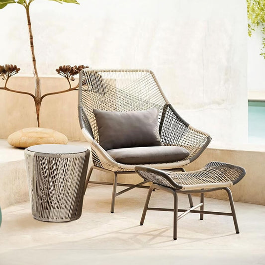 Carmean Rattan Chair and Footstool, Outdoor