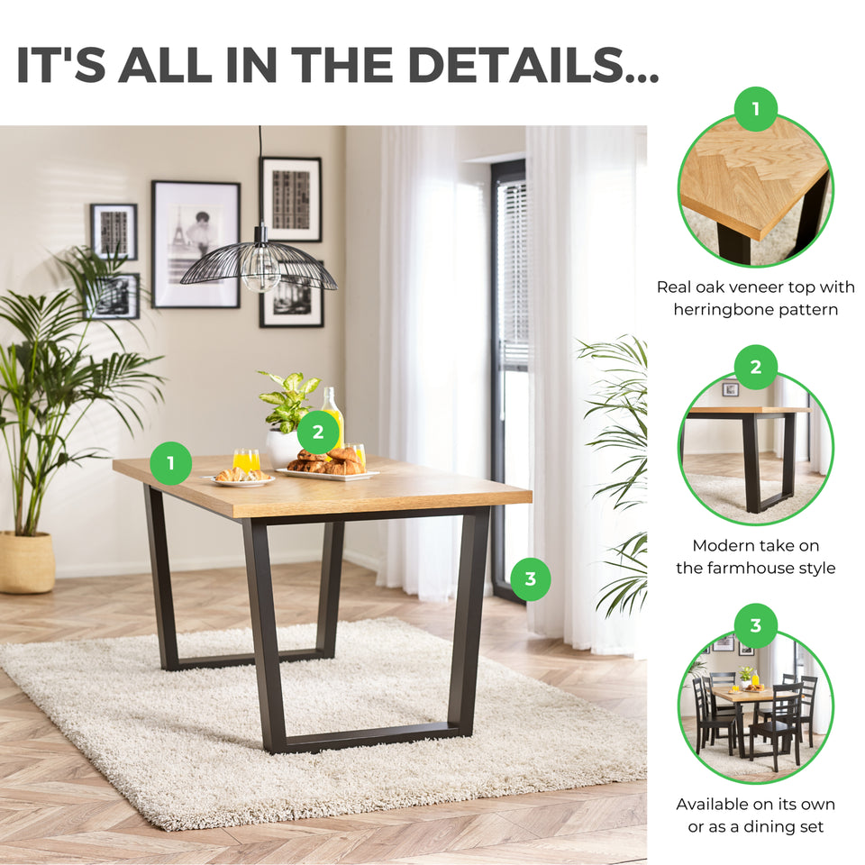 Cotswold Rectangular Oak and Black Wood Large 6 Seater Dining Table