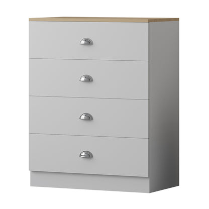 FWStyle Esher 4-Drawer Chest – Matt White with Oak Top