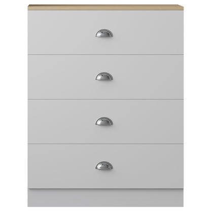 FWStyle Esher 4-Drawer Chest – Matt White with Oak Top